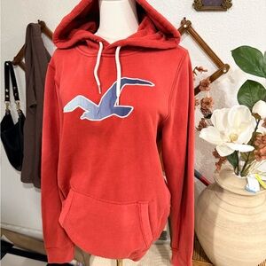 Hollister Red Hoodie with Blue Bird Design